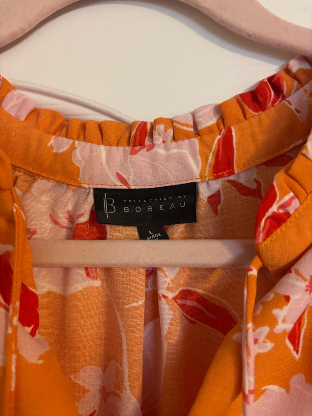 Bobeau Orange Floral Peasant Blouse
